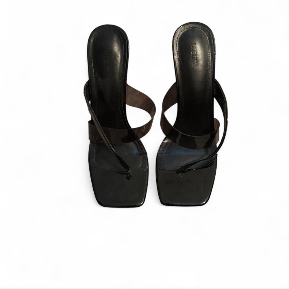 Forever 21 Glossy Black Square-Toe Heels